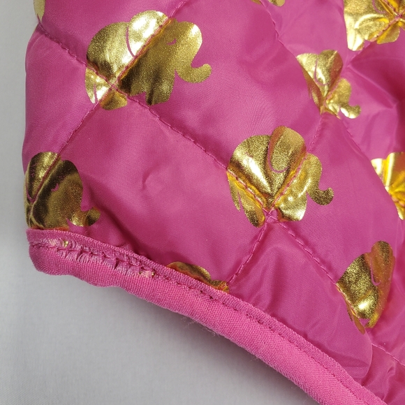 Simply Southern Pink Puffer Vest with Gold Elephant Pattern Size Medium - Picture 15 of 16